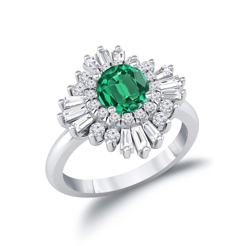 Auriya 1ct Emerald and Diamond Ballerina Engagement Ring 3/4ctw 14k Gold