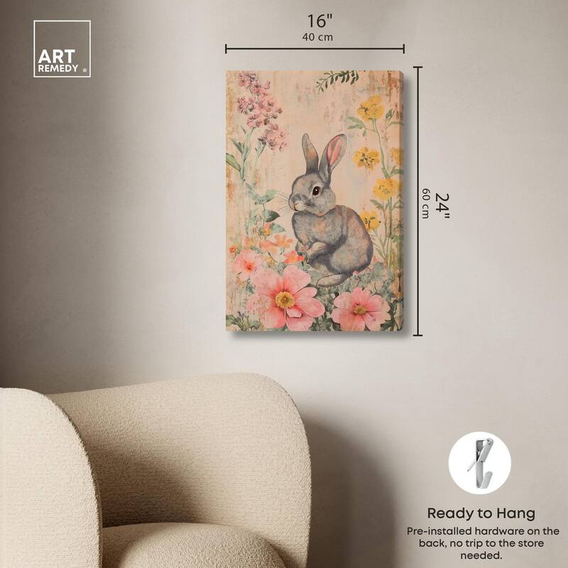 Floral Bunny Canvas by Art Remedy, Gallery Wrapped