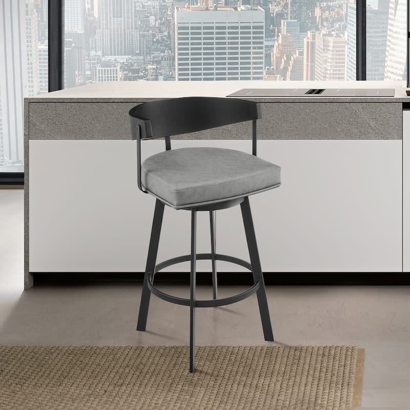 Lacey Mid-Century Swivel Bar Stool, Upholstered Counter Height Chair with Iron Frame - Black/Gray - Counter Height