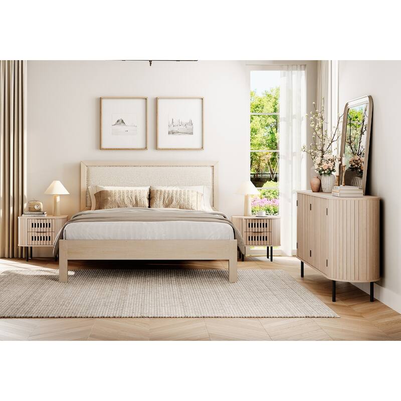 WAMPAT 3 Piece Fluted Buffet Cabinet and Nightstand