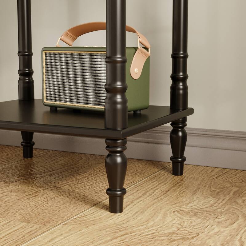 Vintage End Table with Drawer and Shelf, French Style Nightstand with Solid Wood Legs, White Accent Table