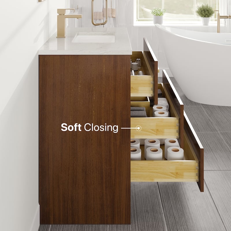 Eviva Curio Bath Vanity with WH Carrara Quartz Top and Undermount Sink