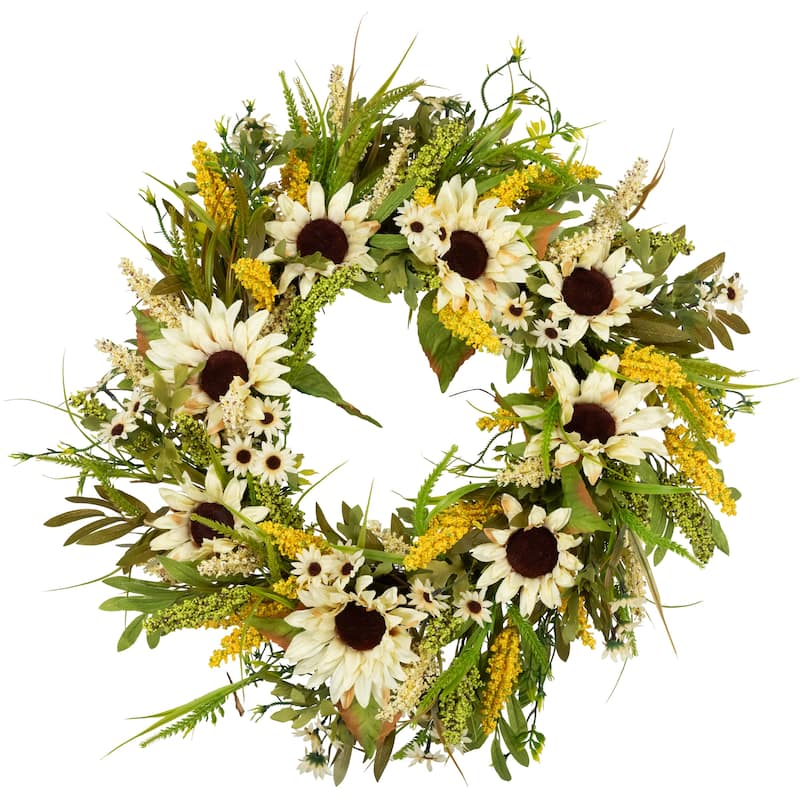 24" Beige Sunflowers Artificial Fall Harvest Wreath