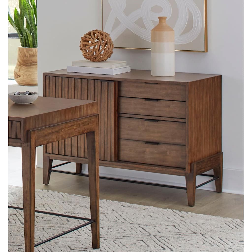 Mid-century Modern Small Console with File Drawers, Office Console, Accent Console, Brown