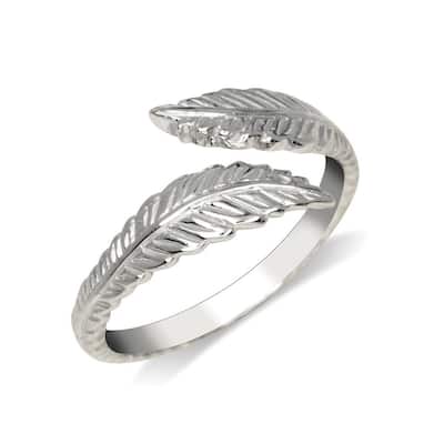 Curata Solid 925 Sterling Silver Textured Feather Bypass Adjustable Toe Ring (8mmx15mm)