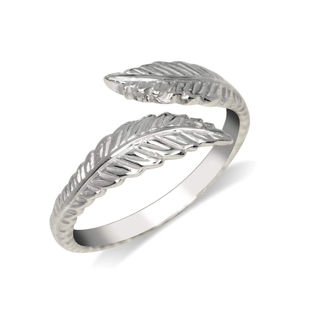 Curata Solid 925 Sterling Silver Textured Feather Bypass Adjustable Toe Ring (8mmx15mm)