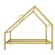 preview thumbnail 6 of 8, Gold Full Size Metal House Platform Bed with Roof and Charming Chimney