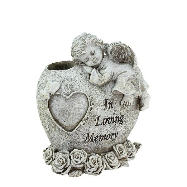 6.5" Sleeping Cherub Angel "In Loving Memory" Garden Statuary Bereavement Bud Vase