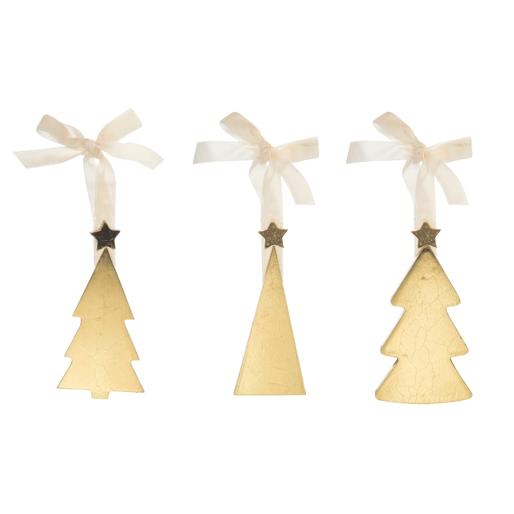 Transpac Christmas Holiday Gold Metallic Tree Ornament Set of 3, 4.75H inches