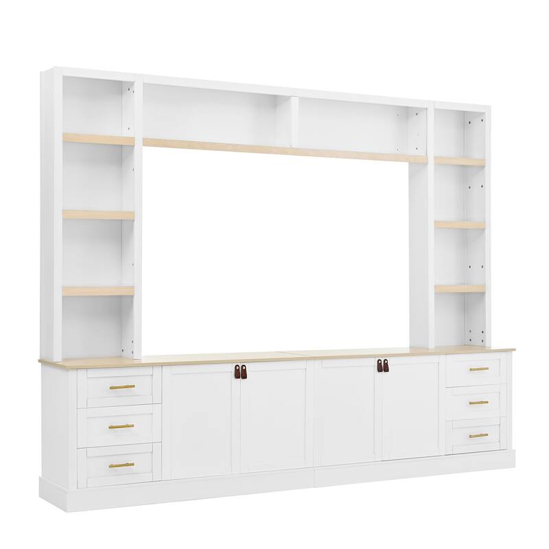 102.3" Farmhouse TV Stand with 6 Drawers & Adjustable Shelves - Entertainment Center for 75" TVs with Bookshelves