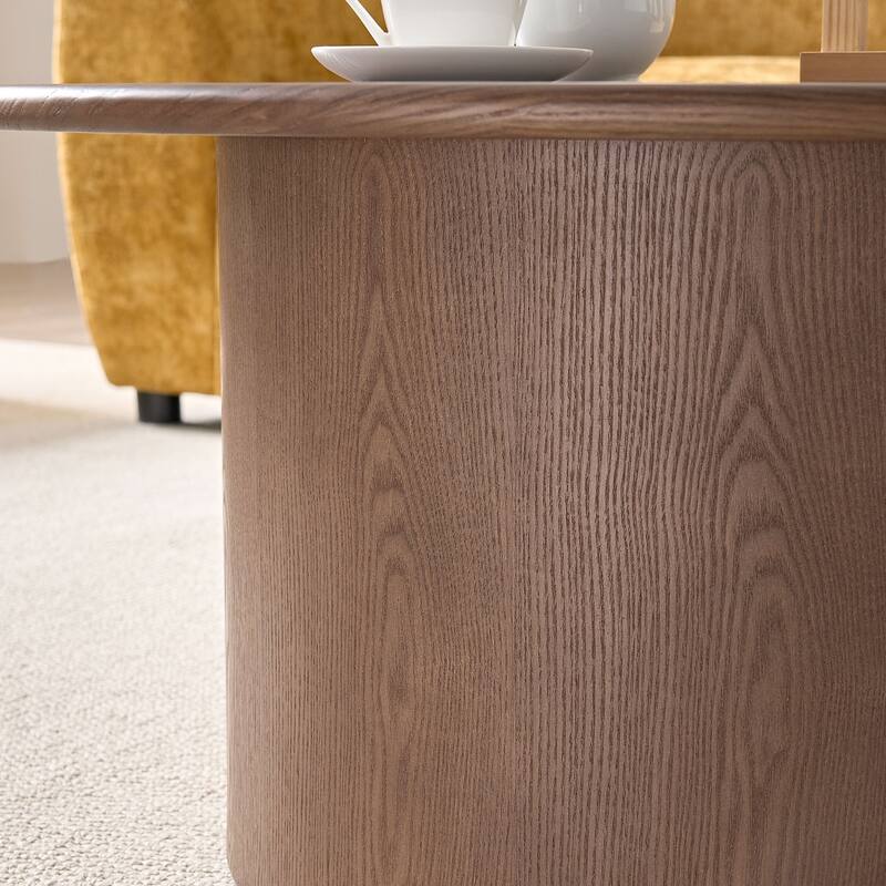 Round Nesting Coffee Tables Set of 2, Modern Center Table with Wood Grain Finish, End Table Side Tables for Living Room