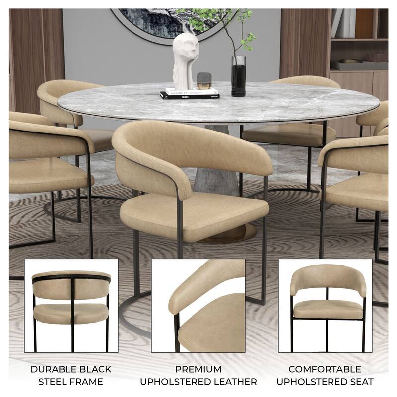 LeisureMod Aero Modern Upholstered Leather Dining Chair in Iron & Polyester, Accent Armchair for Home Kitchen Office