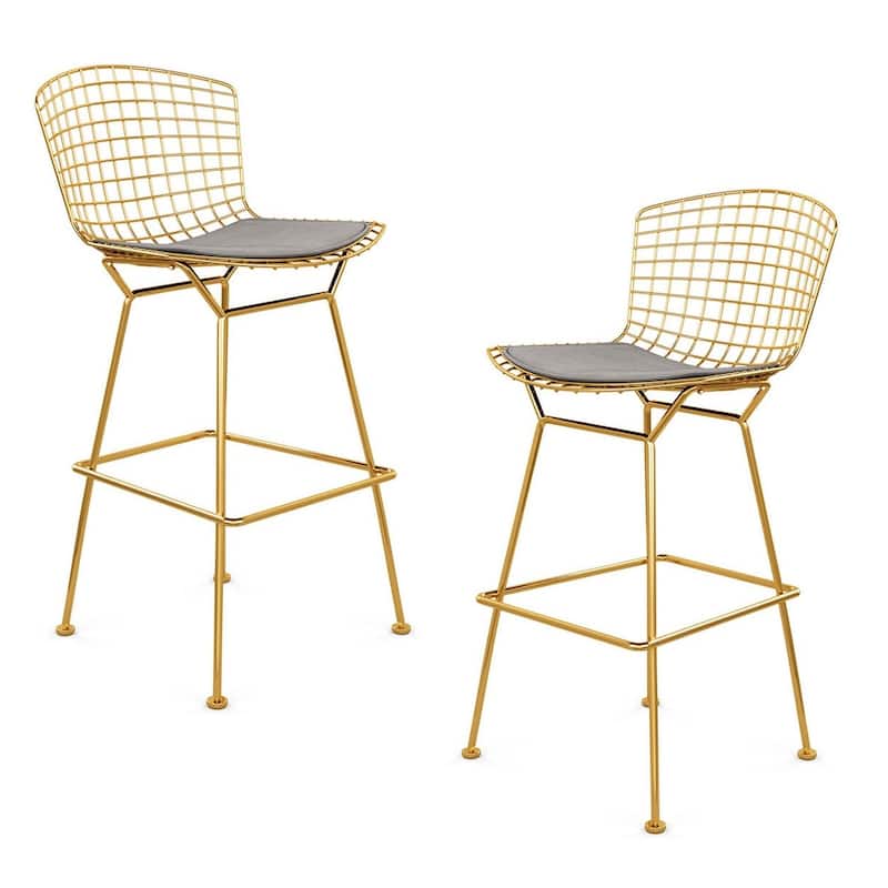 WIRE METAL Bertoia Counter Stool (26") Set of 2 - 39"Hx20.5"Wx23"D - Gold/Black