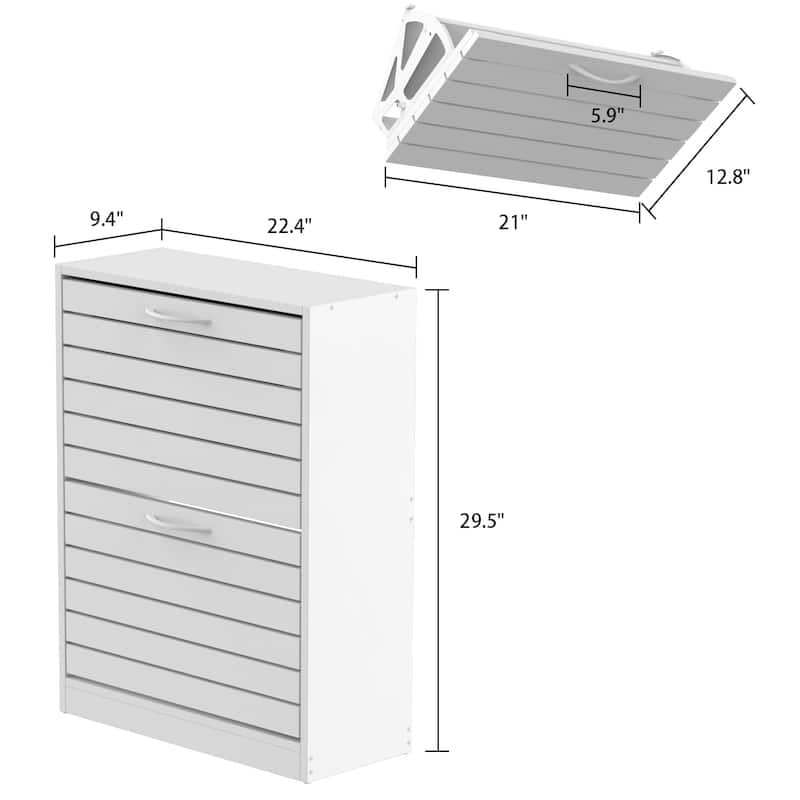 6-12 Pair Shoe Storage Cabinet Two Drawer Space Saving Grey/Oak