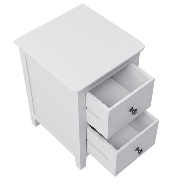 2 Drawers Solid Wood Nightstand End Table in White