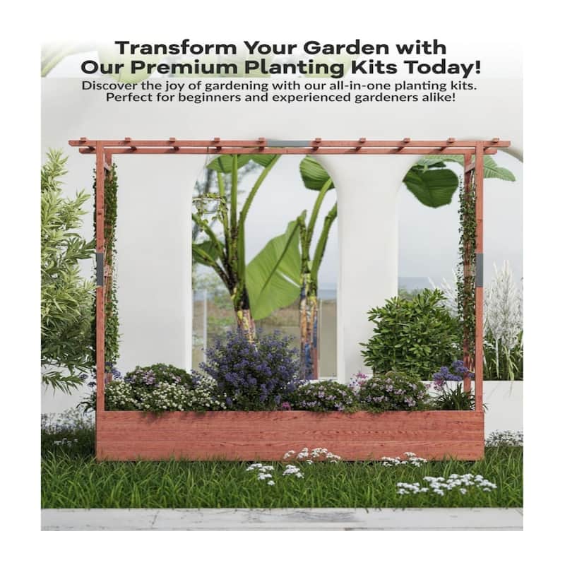 43x17x72Inch Elevated Wooden Garden Bed with Trellis and Hanging Roof Wood Planter Box 4 Drainage Holes