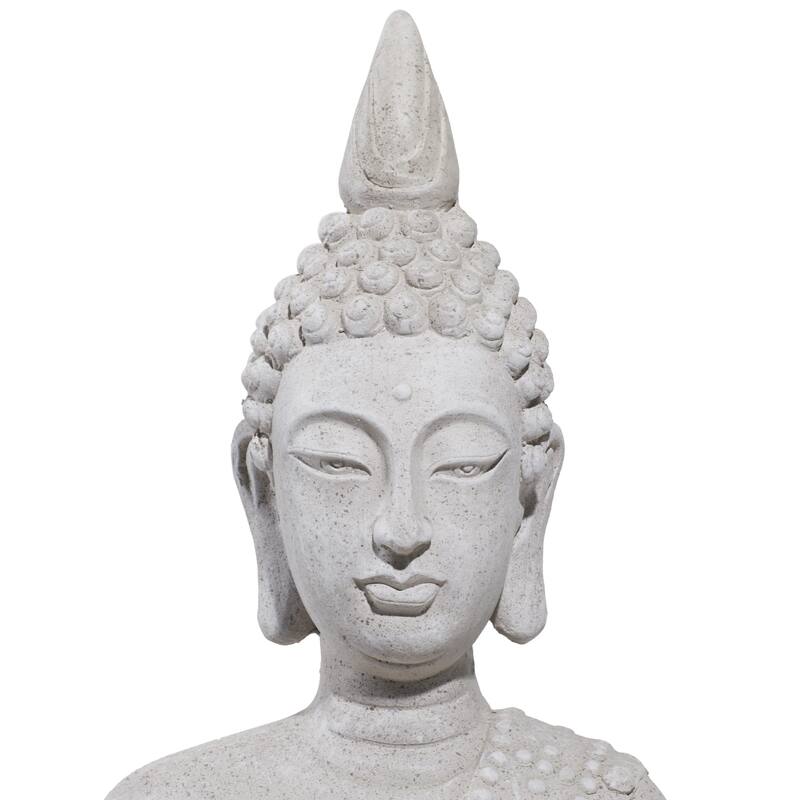 Magnesium Oxide Buddha Indoor Outdoor Meditating Garden Sculpture with Floral Carvings - Gray - Roche River Decor
