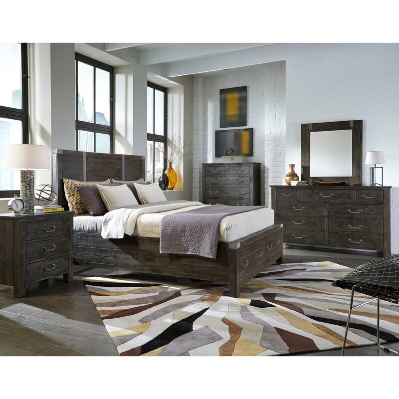 Magnussen Home Abington Weathered Charcoal Drawer Dresser with Portrait Mirror