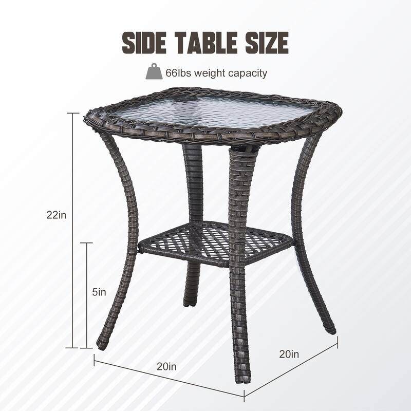Stylish Outdoor Wicker side Table with Glass Top