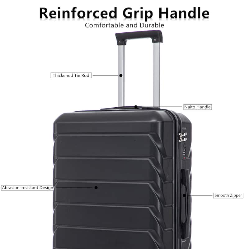 20"/24"/28" 3-Piece, Modern Luggage Sets with Retractable Handle and Combination Lock, for Boarding Travel, Black