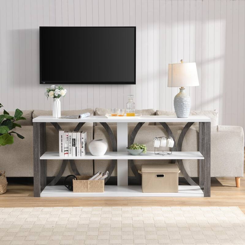 console table with open storage shelf