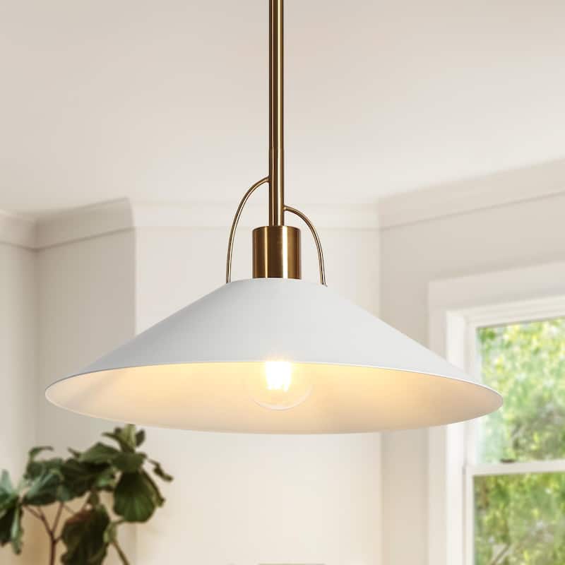 Modern 1-Light Kitchen Island Pendant Lighting Gold with Milk Metal Shade - White - D14"*H8"
