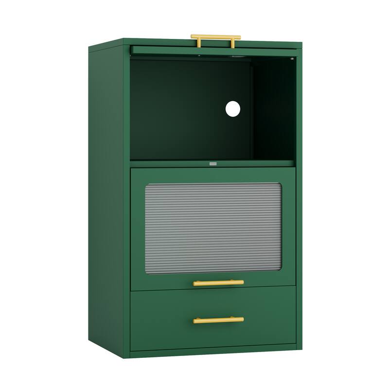 Freestanding Metal Display Storage Cabinet,Cupboard with Flip-up Acrylic Doors and Drawer
