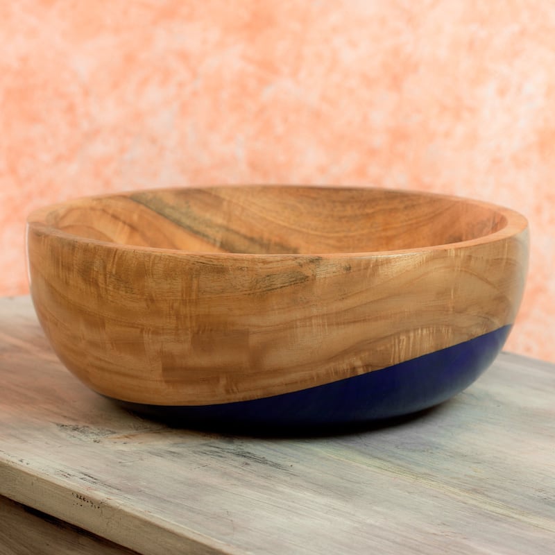 Novica Handmade Spicy Blue Wood Bowl (Large)
