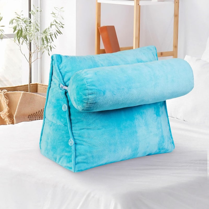 Cheer Collection TV Reading and Wedge Pillow with Detachable Bolster - 16" x 9" x 18" - Sky Blue