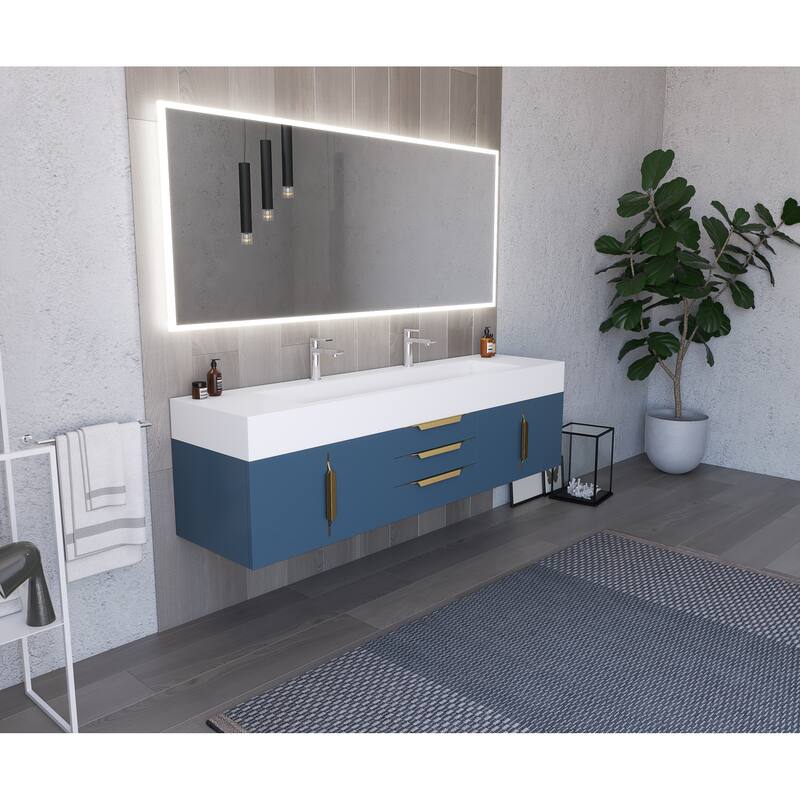 Nile 72" Wall Mounted Bathroom Vanity Set w/ White Top