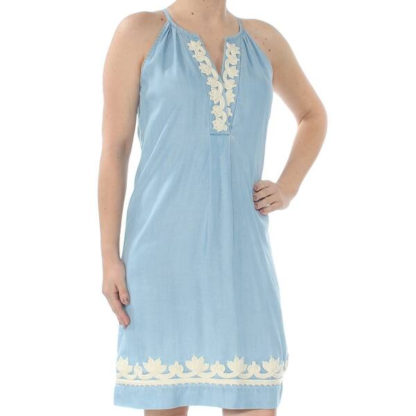 Shop Tommy Bahama Womens Light Blue Embroidered Sleeveless V Neck