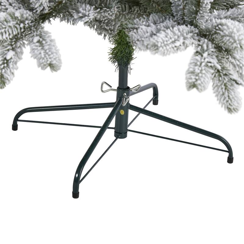 6ft Flocked Christmas Tree - Slim Pencil Artificial Tree with 450 Lights & Metal Stand - Green - 72
