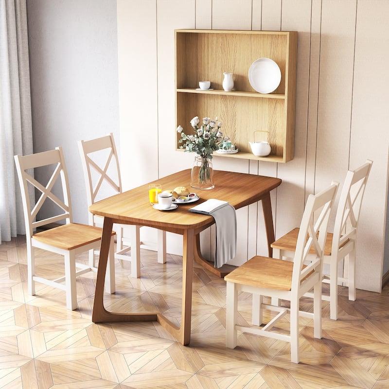 Gymax Modern Wooden Dining Chairs Set of 4 w/ High Back Rubber Wood