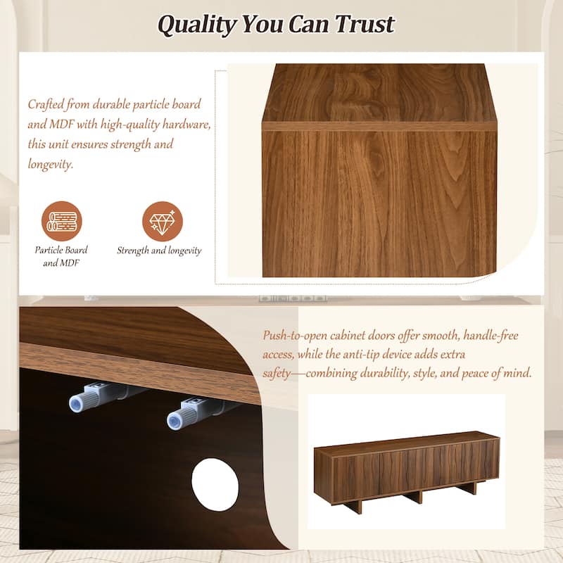 Retro Wood TV Stand Media Console for TVs up to 75", Rustic Entertainment Center Living Room TV Storage Cabinet with Wavy Doors