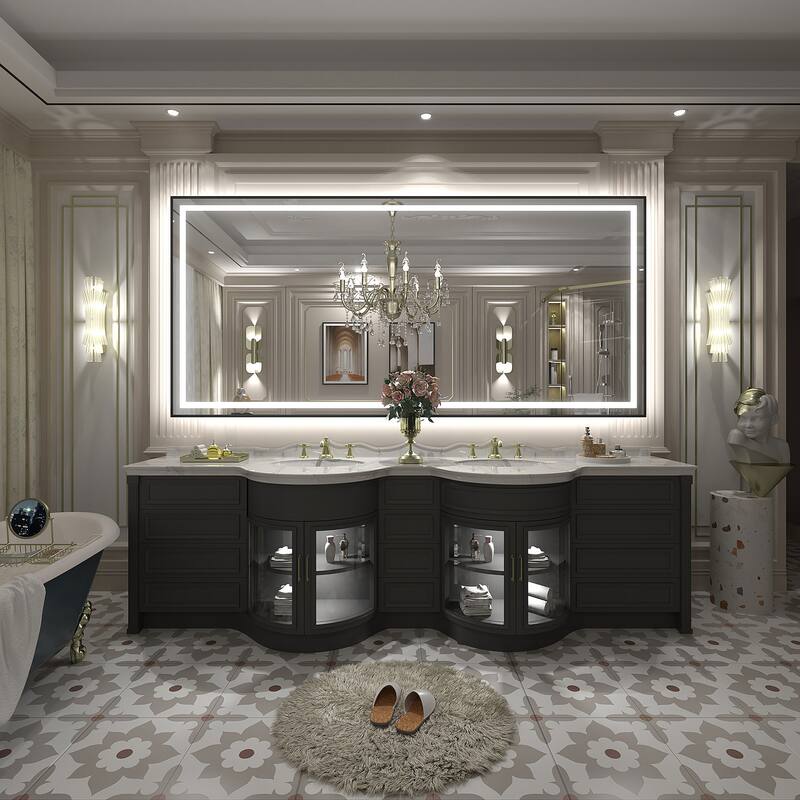Black Metal Framed LED Front Light and Backlit Anti-Fog Wall Bathroom/ Vanity Mirror