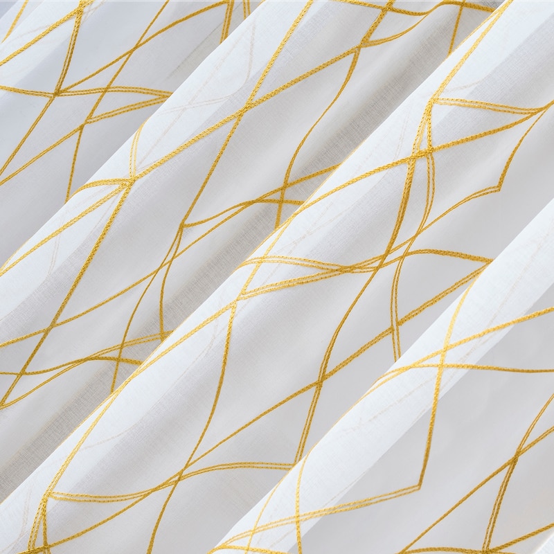 No. 918 Abstract Geometric Embroidery Semi-Sheer Rod Pocket Curtain Panel, Single Panel
