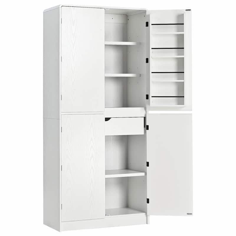 72" Tall Farmhouse Kitchen Pantry Cabinet, 8 Door Shelves, Curved Design Storage Cabinet with 3 Adjustable Shelves
