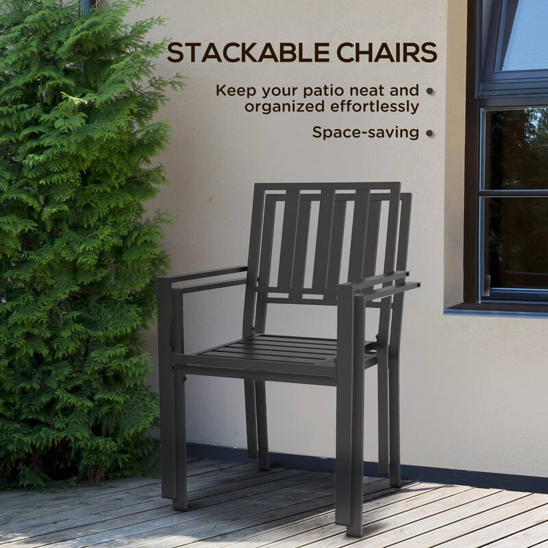 Outsunny Set of 2 Patio Dining Chairs, Stackable Outdoor Garden Bistro Chairs with Metal Slatted Seat & Backrest for Yard
