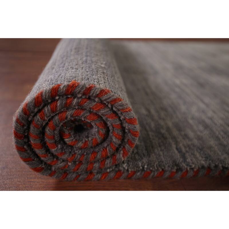 Dark Gray Striped Gabbeh Oriental Runner Rug Hand-Knotted Wool Carpet - 2'9"x 9'6"