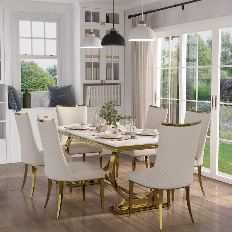 Luxurious Dining Room Table Set with Velvet Dining Chairs