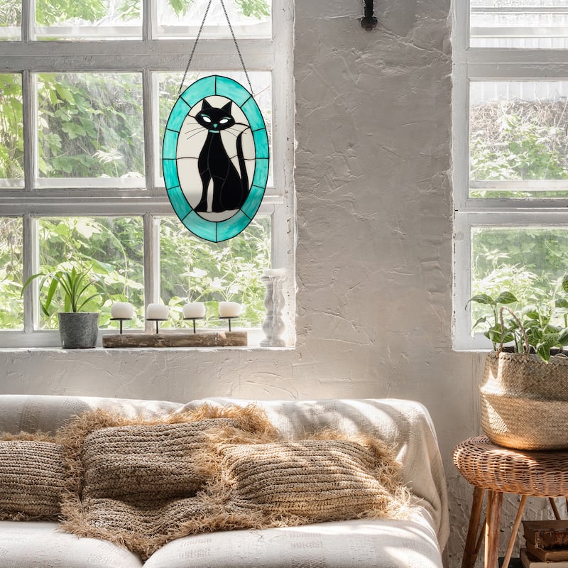 River of Goods 17-Inch Siamese Cat Stained Glass Window Panel - 11" x 0.25" x 17"