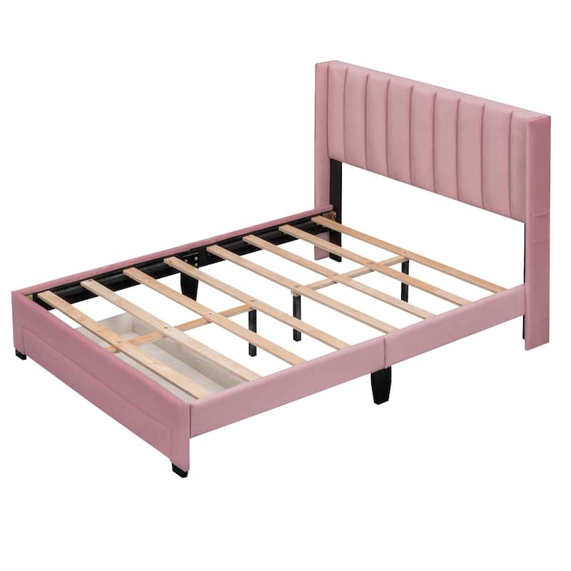 Upholstered Bed Frame with LED Lights