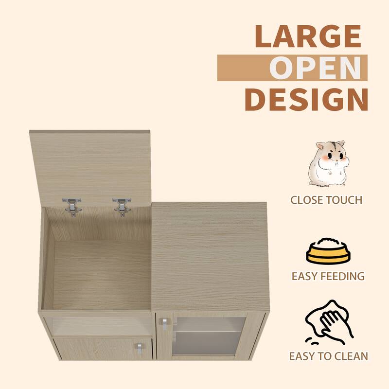Hamster Cage,Small Animal Cage,4-Tier Guinea Pig Cage Wood with Acrylic Windows,Storage Cabinet,Openable Top