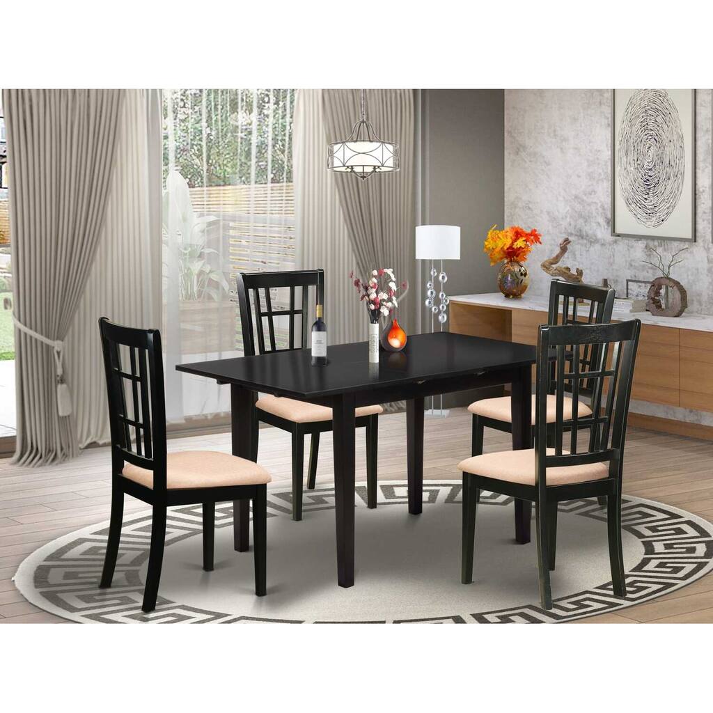 5-Piece Black Finish Solid Wood Top - Rectangular Dining Room Set - Seats 4