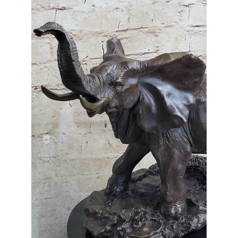 Signed Large African Imitative Elephant Safari Bronze Sculpture Marble Statue By Barye Art
