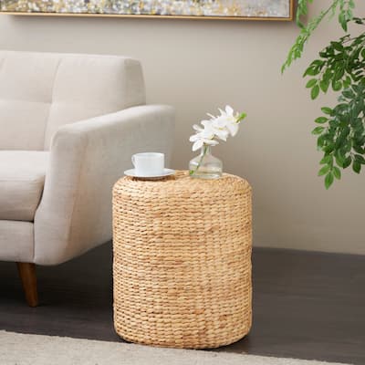 Brown Seagrass Handmade Woven Drum Accent Table