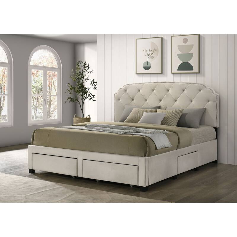 Marianna 4-drawer Upholstered Storage Bed Cream
