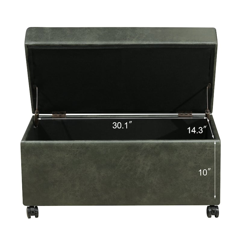 Adeco Faux Leather Storage Ottoman for Living Room