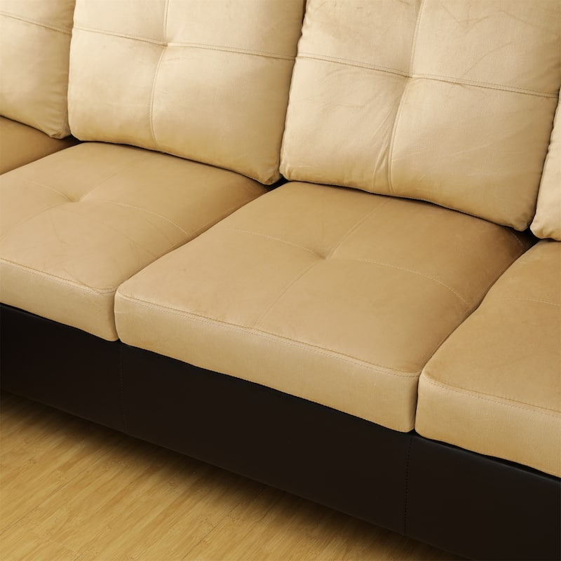 Beige and Brown Color Lint And PVC 3-Piece Couch Living Room Sofa Set