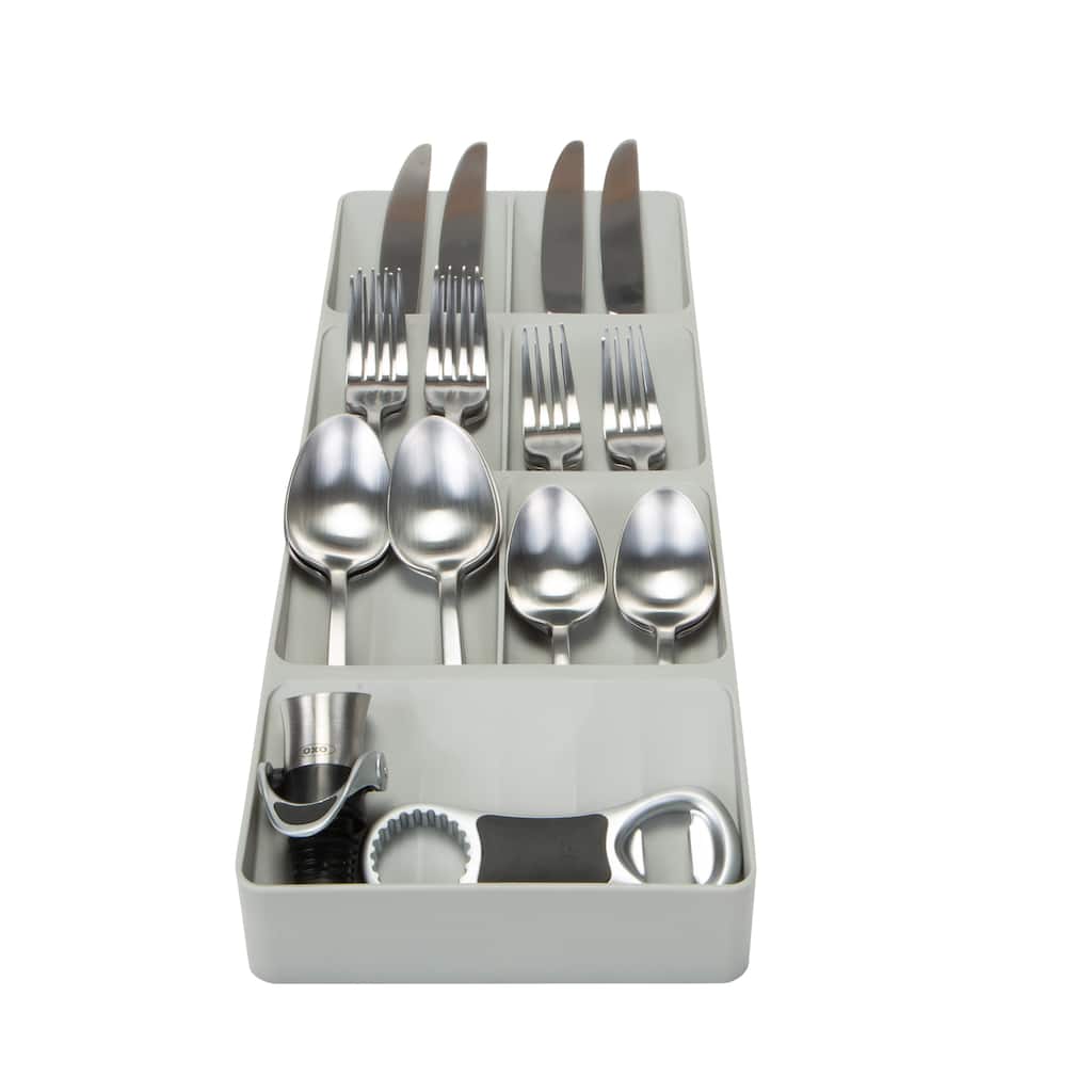 Kitchen Details 7 Slot Drawer Cutlery Organizer in Grey - 15.75"x 6.2"x 1.75"